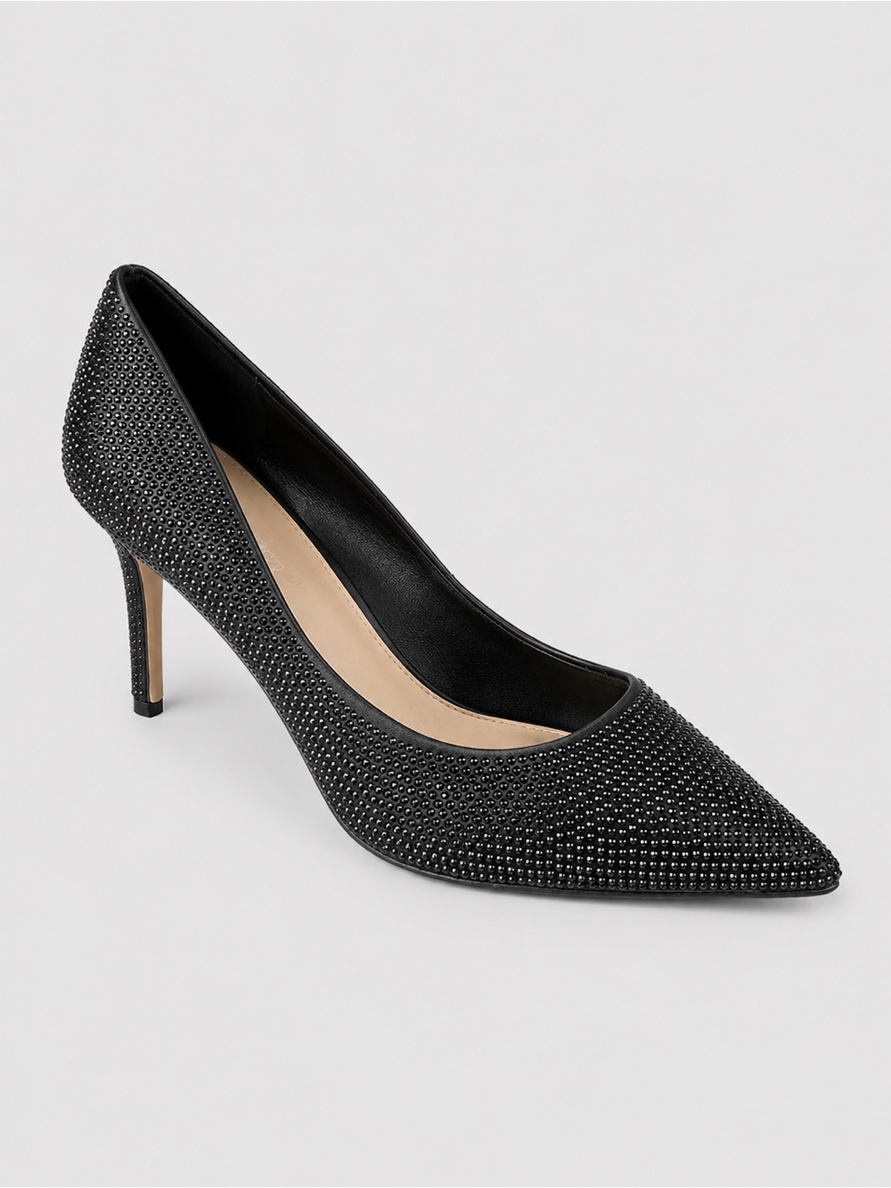 Jewel Badgley Mischka Crystal Stud Pointed Toe Kitten Heel Pump Shoe Black 9.5